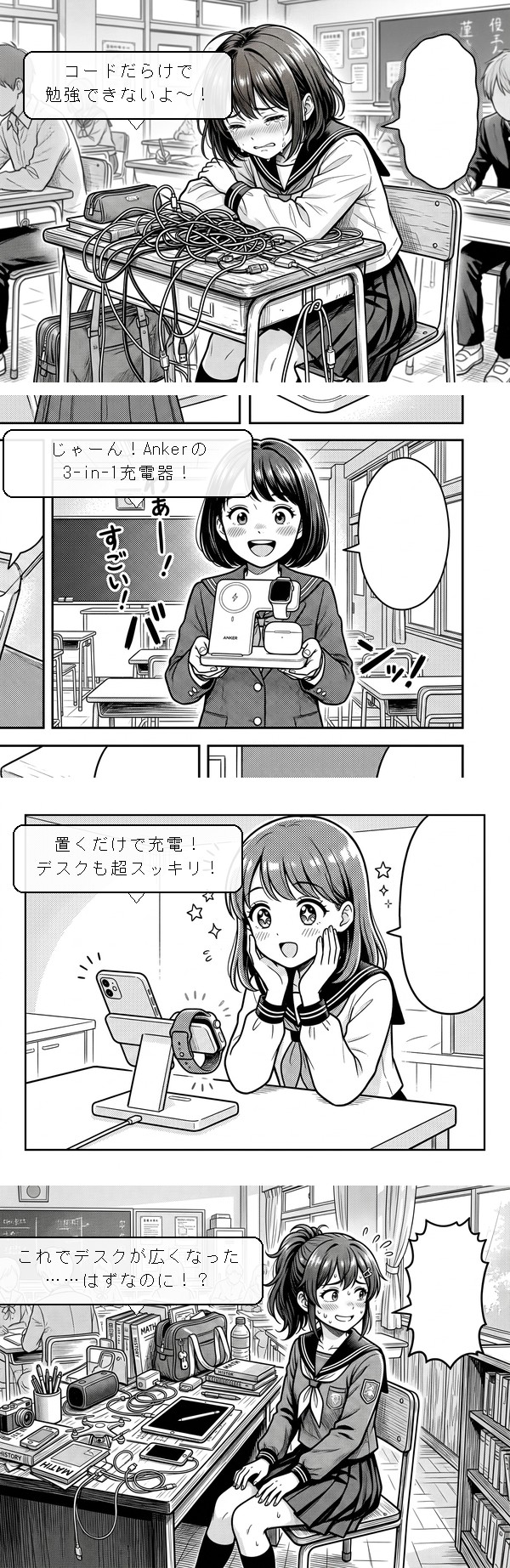 🤖 【AI4コマ】第1話:机の上がケーブルだらけ問題!
